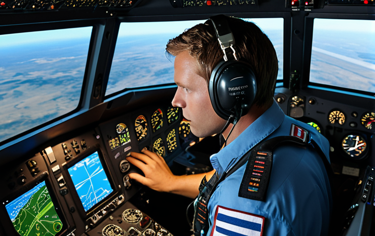 **TUDM Pilot Training:** A determined TUDM pilot in flight gear, inside a realistic flight simulator, focused on the controls. Emphasize the advanced technology and intense concentration. The backdrop should show the realistic simulation environment.