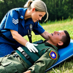 공군의 공군 의무병 훈련 - Paramedic in Action**

"A fully clothed female air force paramedic providing aid to a simulated casu...