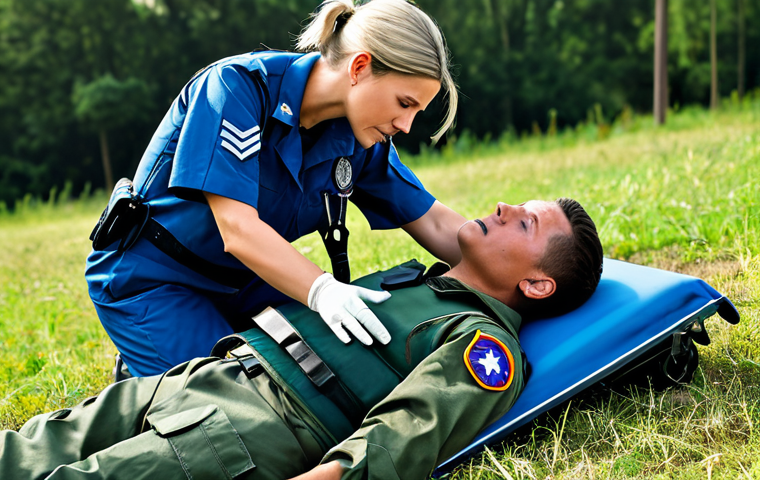공군의 공군 의무병 훈련 - Paramedic in Action**

"A fully clothed female air force paramedic providing aid to a simulated casu...