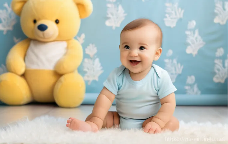 공군 전투기 성능 비교 - A joyful baby, approximately 9 months old, sitting on a fluffy white rug in a brightly lit nursery. ...