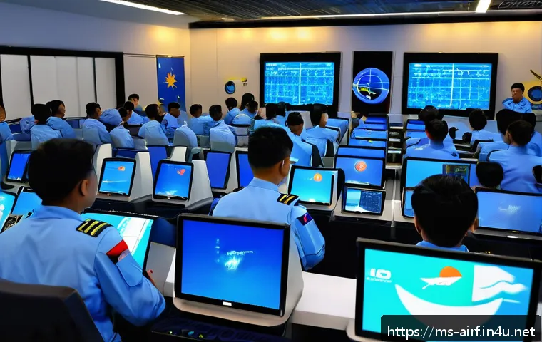 공군의 공군병 복무 혜택 - A highly detailed scene of a Malaysian Air Force training session inside a modern aerospace technolo...